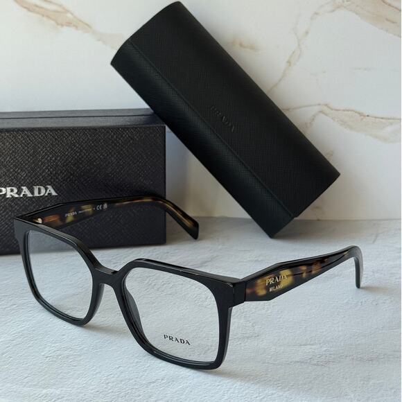 NEW Prada PR B03V Black Tortoise Square Eyeglasses Frames